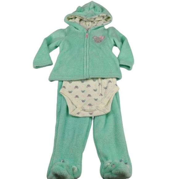 Small Wonders 3 Piece Fleece Baby Jacket Bodysuit Bottom Set Sz 6-9M NEW - Picture 1 of 12
